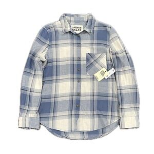 Garage Plaid Oversized Button Down Long Sleeve Shirt Relaxed Fit Medium Blue